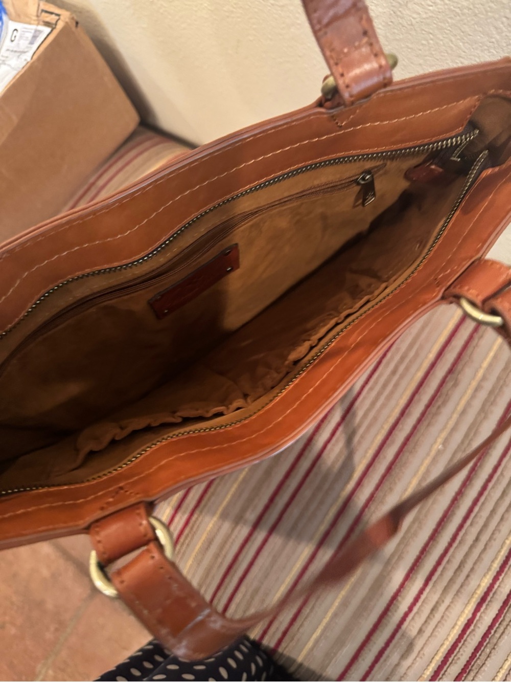 Patricia Nash Tan Leather Tote with Scenic Coastal Print - Picture 2 of 3